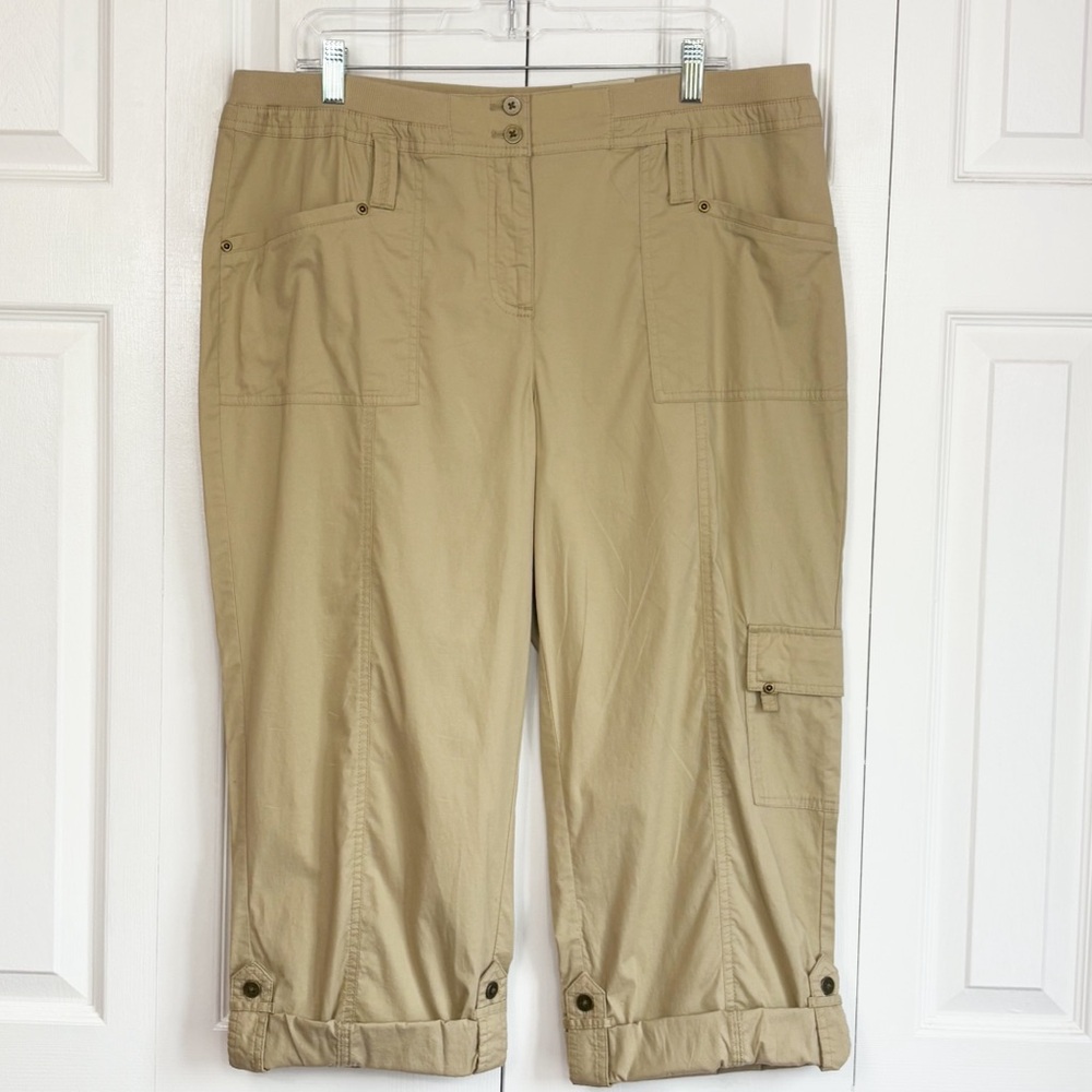 NWT Laura Ashley Khaki High Rise Cuffed Cargo Capri Pants 16W
